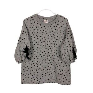 Cat & Jack Gray Black Polka Dot Tie Sleeve Shirt Girls Size Medium (7/8)
